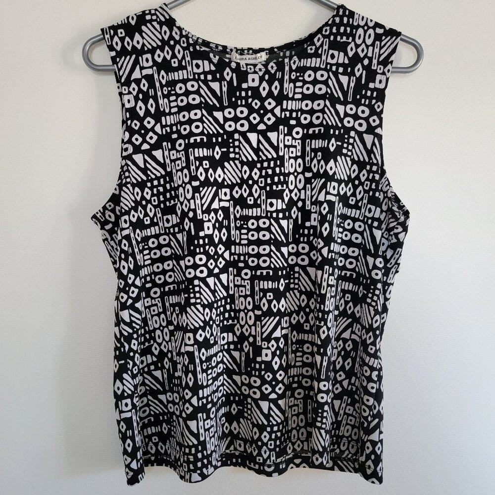 Laura Ashley Black & White Sleeveless Blouse Tank Medium